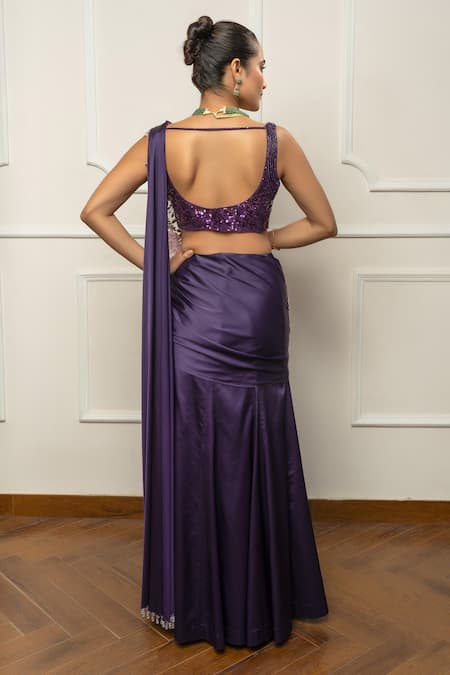 Isha Regalia Designer Purple Drape Saree Set 