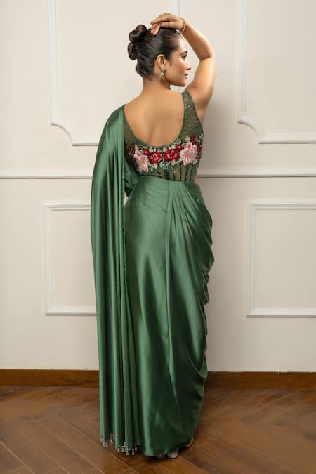 Isha Regalia Green Drape Saree Set 