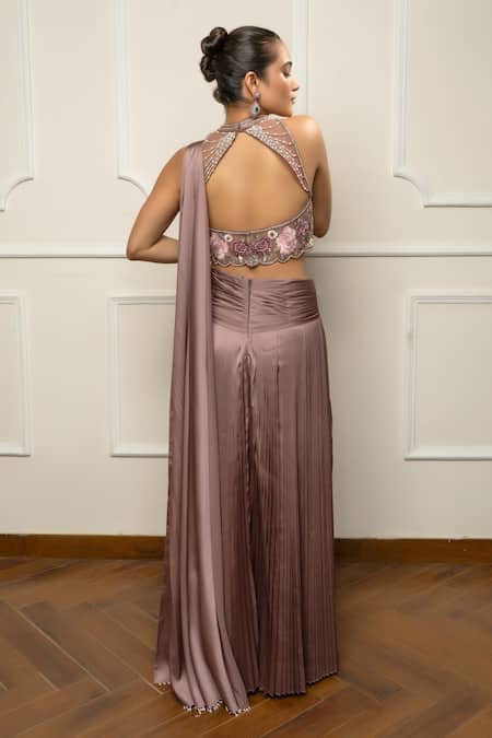 Isha Regalia Mauve Taupe Pleated Skirt Set 