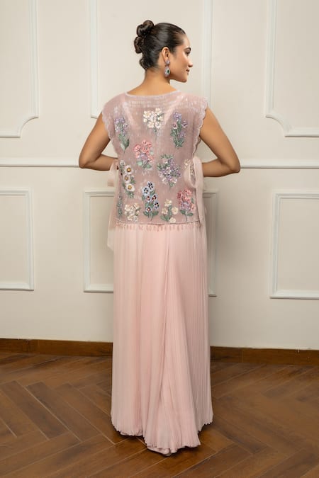 Isha Regalia Pink Hand Embroidered Top & Pleated Skirt 