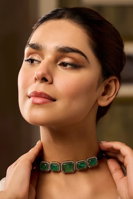 Paisley Pop_Mint Doublet Stone Choker Necklace _Online_at_Aza_Fashions