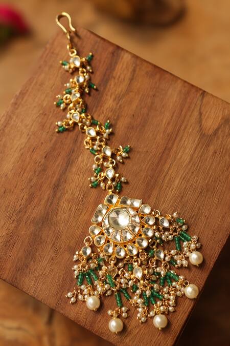 Buy_Paisley Pop_Green Kundan Maangtikka With Mint Accents _Online_at_Aza_Fashions