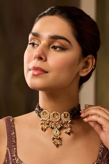 Paisley Pop_ Multicolored Kundan Choker Necklace _Online_at_Aza_Fashions