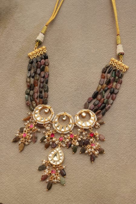 Shop_Paisley Pop_ Multicolored Kundan Choker Necklace _Online_at_Aza_Fashions