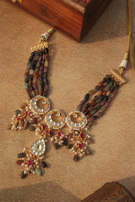Paisley Pop_ Multicolored Kundan Choker Necklace _at_Aza_Fashions