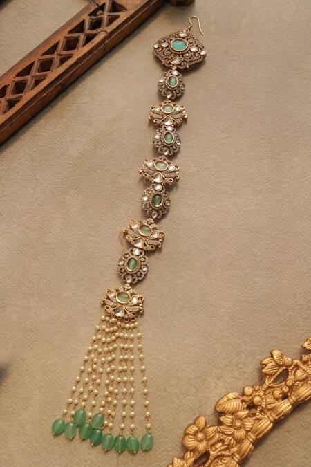 Buy_Paisley Pop_Mint Pearls Polki Braid Pin _Online_at_Aza_Fashions