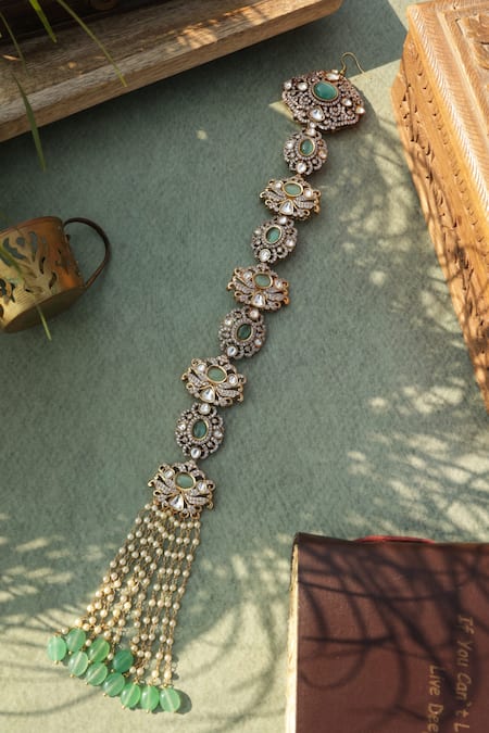 Shop_Paisley Pop_Mint Pearls Polki Braid Pin _Online_at_Aza_Fashions