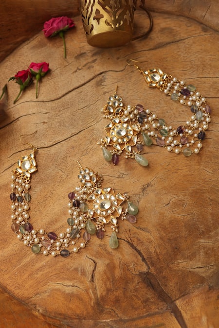 Buy Paisley Pop Multi Color Pearls, Stones Pastel Kundan Earrings Online at Aza Fashions Buy_Paisley Pop_Multi Color Pearls, Stones Pastel Kundan Earrings _Online_at_Aza_Fashions
