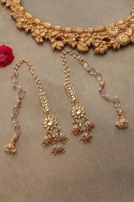 Buy_Paisley Pop_Purple Pearls, Stones Kundan Jhumki Earrings _Online_at_Aza_Fashions