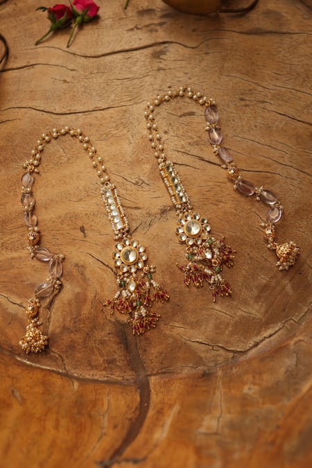 Buy_Paisley Pop_Purple Pearls, Stones Kundan Jhumki Earrings 