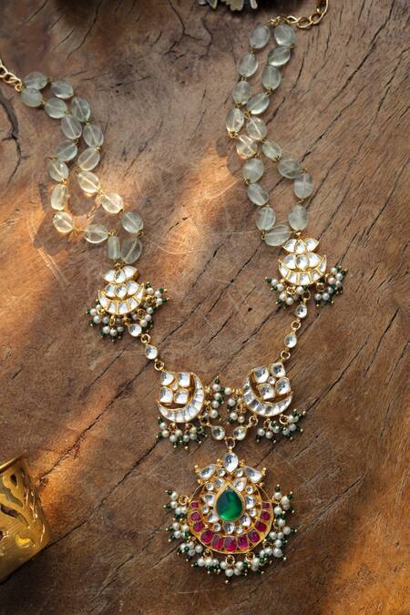 Buy_Paisley Pop_Mint Designer Kundan Necklace _Online_at_Aza_Fashions