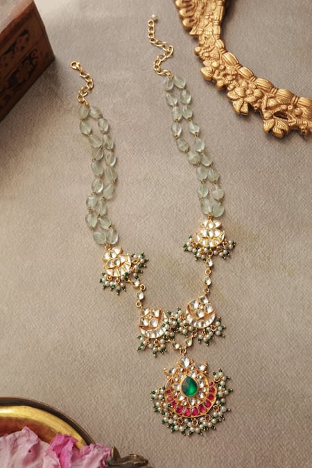 Shop_Paisley Pop_Mint Designer Kundan Necklace _Online_at_Aza_Fashions