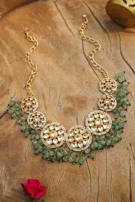 Buy_Paisley Pop_Mint Kundan Necklace _Online_at_Aza_Fashions