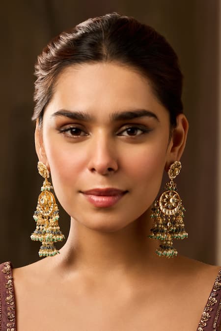 Buy_Paisley Pop_Multi Color Pearls, Stones Kundan Jhumki Earrings _Online_at_Aza_Fashions
