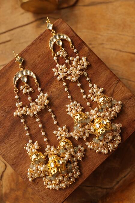 Shop_Paisley Pop_Gold Plated Pearls Kundan Jhumka Earrings _Online_at_Aza_Fashions