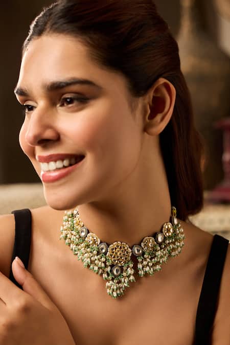 Paisley Pop Mint Kundan Necklace 