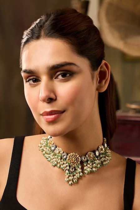Buy_Paisley Pop_Mint Kundan Necklace _Online_at_Aza_Fashions