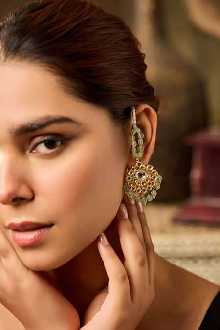 Paisley Pop Mint Pearls Kundan Earrings Online at Aza Fashions Paisley Pop_Mint Pearls Kundan Earrings _Online_at_Aza_Fashions