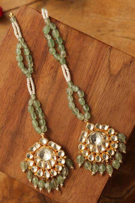 Buy Paisley Pop Mint Pearls Kundan Earrings Online at Aza Fashions Buy_Paisley Pop_Mint Pearls Kundan Earrings _Online_at_Aza_Fashions