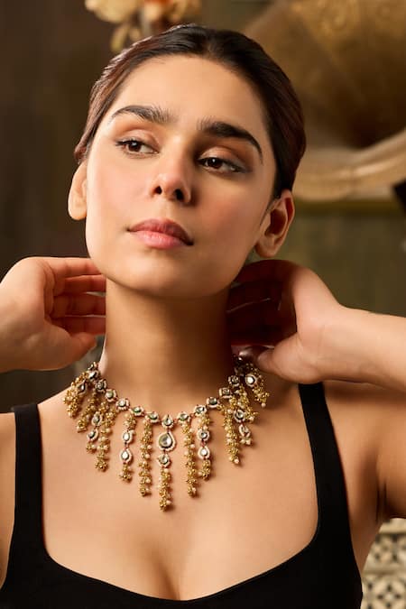 Buy_Paisley Pop_Gold Plated Kundan Designer Necklace _Online_at_Aza_Fashions