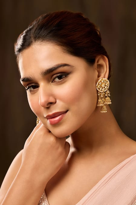 Paisley Pop_Gold Plated Pearls Kundan Jhumka Earrings _Online_at_Aza_Fashions
