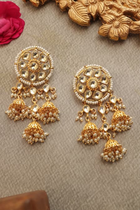 Buy_Paisley Pop_Gold Plated Pearls Kundan Jhumka Earrings _Online_at_Aza_Fashions