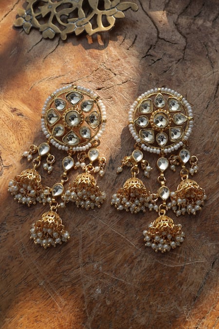 Shop_Paisley Pop_Gold Plated Pearls Kundan Jhumka Earrings _Online_at_Aza_Fashions