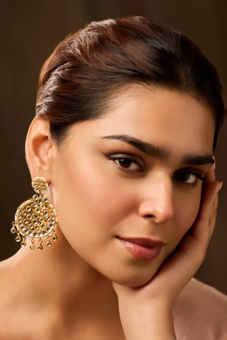 Paisley Pop Gold Plated Pearls, Stones Designer Kundan Earrings Online at Aza Fashions Paisley Pop_Gold Plated Pearls, Stones Designer Kundan Earrings _Online_at_Aza_Fashions