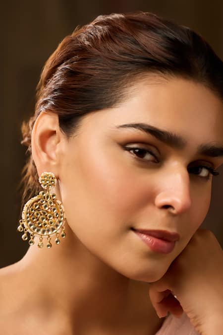 Paisley Pop Gold Plated Pearls, Stones Designer Kundan Earrings 