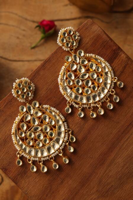 Shop Paisley Pop Gold Plated Pearls, Stones Designer Kundan Earrings Online at Aza Fashions Shop_Paisley Pop_Gold Plated Pearls, Stones Designer Kundan Earrings _Online_at_Aza_Fashions
