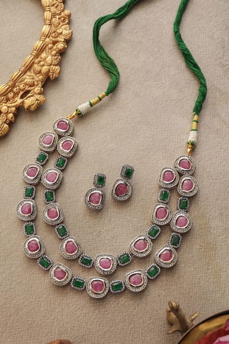 Paisley Pop Layered Pink Necklace Set 