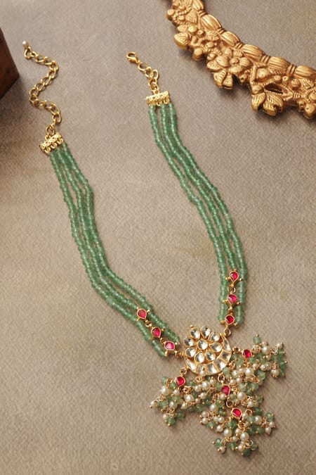 Paisley Pop Mint Kundan Necklace 
