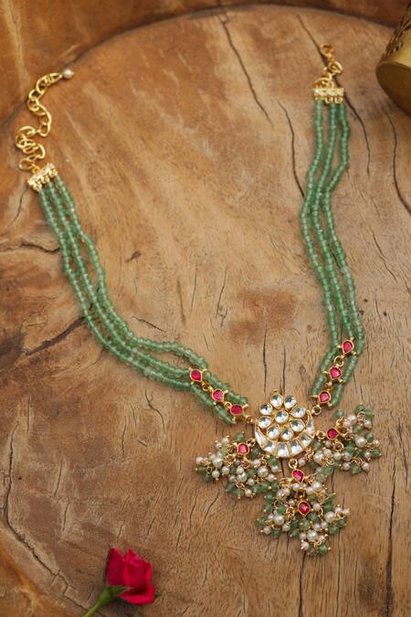 Paisley Pop_Mint Kundan Necklace _Online_at_Aza_Fashions