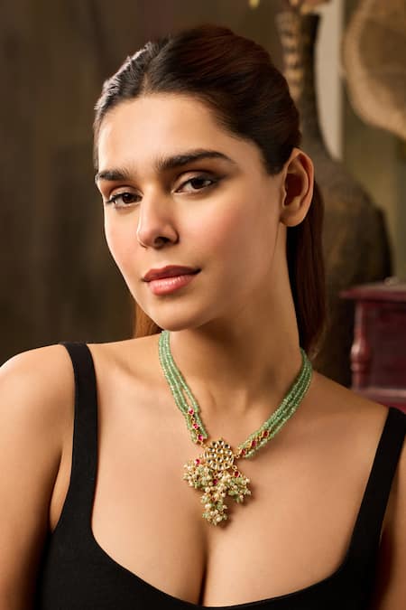 Paisley Pop Mint Kundan Necklace 
