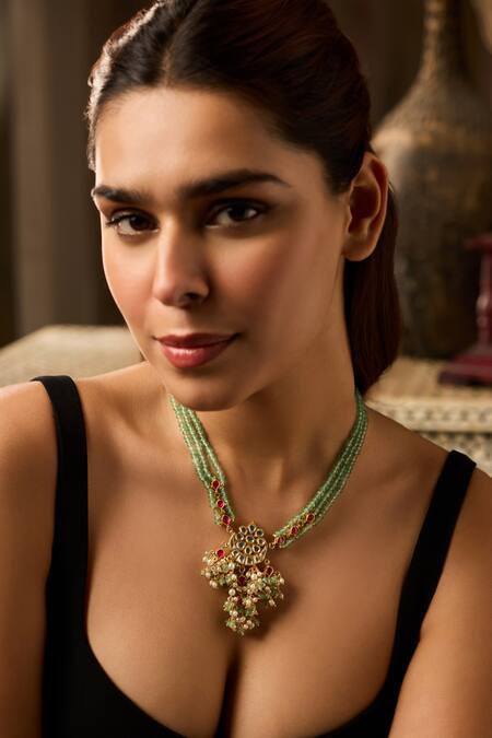 Buy_Paisley Pop_Mint Kundan Necklace _Online_at_Aza_Fashions