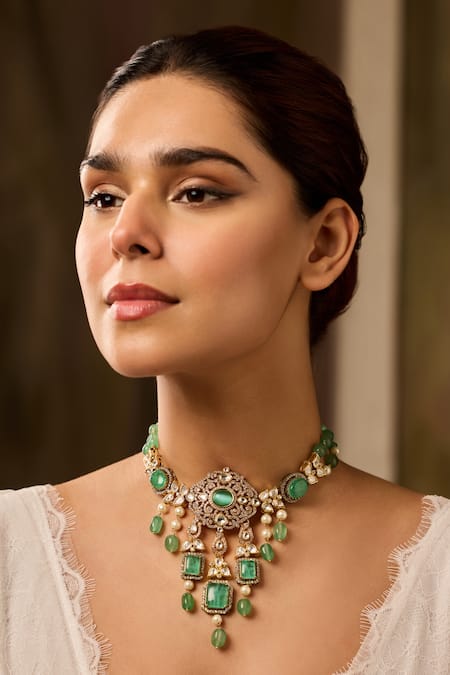 Paisley Pop_Mint Polki Necklace _Online_at_Aza_Fashions