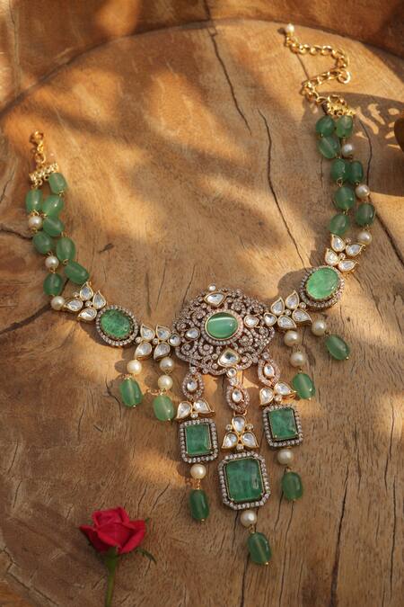 Buy_Paisley Pop_Mint Polki Necklace _Online_at_Aza_Fashions