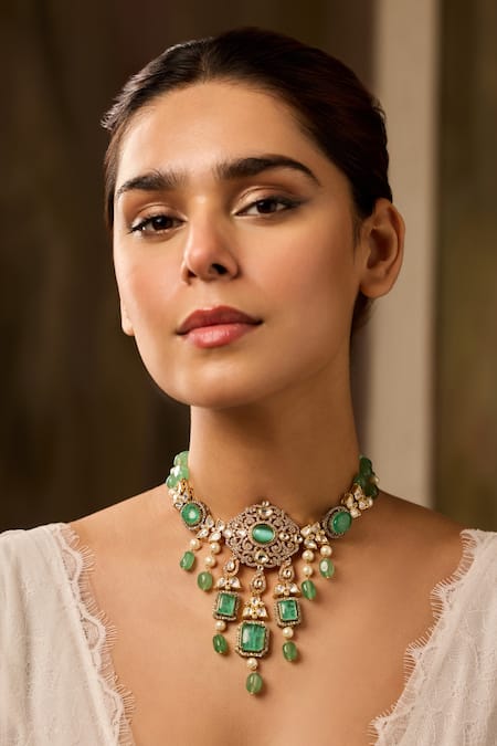 Shop_Paisley Pop_Mint Polki Necklace _Online_at_Aza_Fashions
