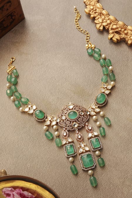 Paisley Pop Mint Polki Necklace 