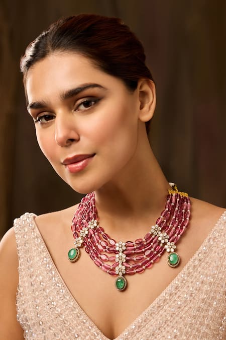 Buy_Paisley Pop_Pink Floral Polki Necklace _Online_at_Aza_Fashions