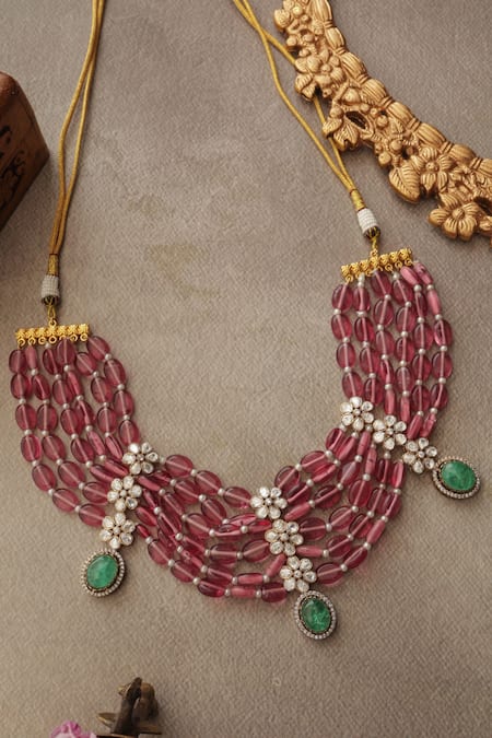 Paisley Pop Floral Pink Polki Necklace 