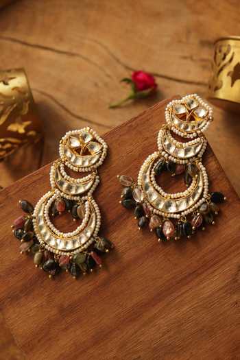 Shop Paisley Pop Multi Color Pearls, Stones Multicolored Kundan Earrings Online at Aza Fashions Shop_Paisley Pop_Multi Color Pearls, Stones Multicolored Kundan Earrings _Online_at_Aza_Fashions