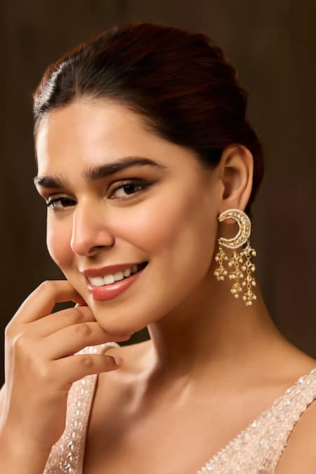 Paisley Pop_Gold Plated Pearls Kundan Earrings _Online_at_Aza_Fashions