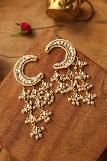Buy_Paisley Pop_Gold Plated Pearls Kundan Earrings _Online_at_Aza_Fashions