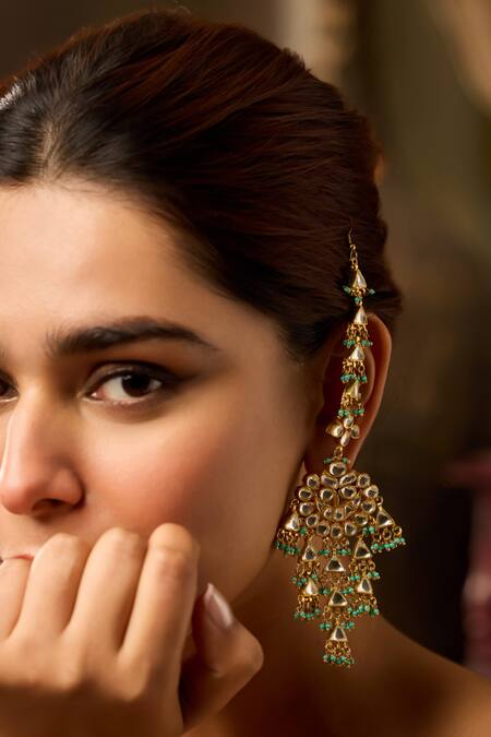 Paisley Pop_Turquoise Kundan Earrings _Online_at_Aza_Fashions