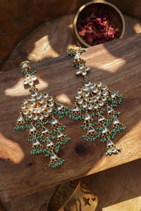 Shop_Paisley Pop_Turquoise Kundan Earrings _Online_at_Aza_Fashions
