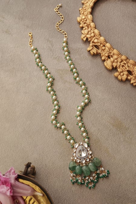 Paisley Pop Mint Polki Pendant Necklace 