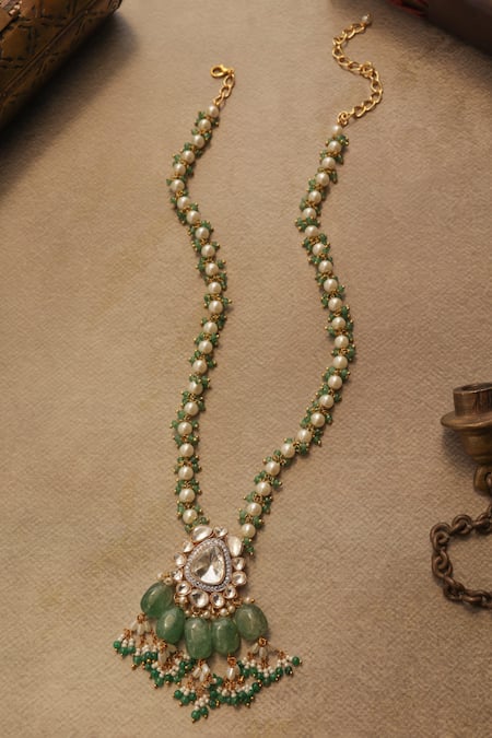 Buy_Paisley Pop_Mint Polki Pendant Necklace _Online_at_Aza_Fashions