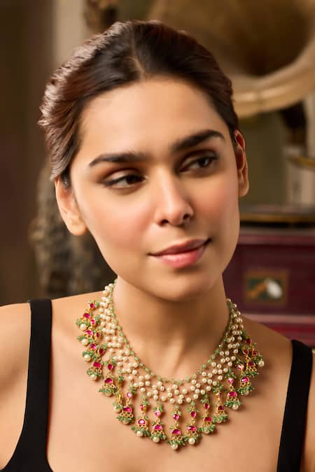 Paisley Pop_Pink Kundan Necklace _Online_at_Aza_Fashions