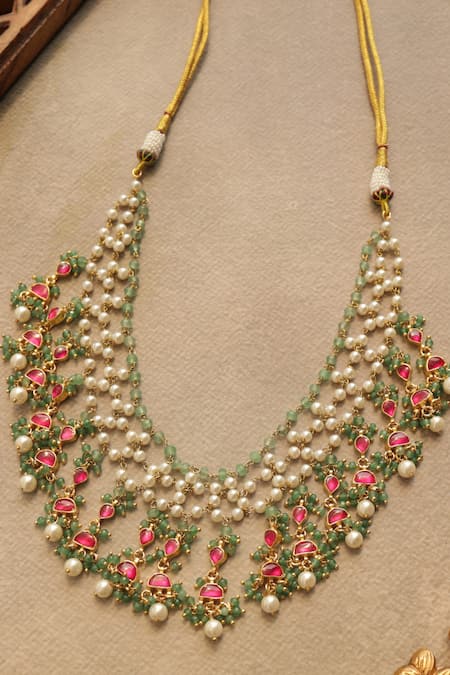 Paisley Pop_Pink Kundan Necklace _at_Aza_Fashions